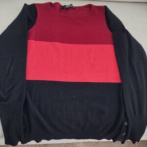 Bedo Femme lightweight long sleeved red/orange/black crew neck sweater, size L